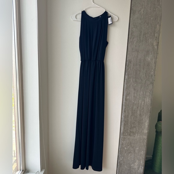 Formal navy halter dress with keyhole back - Picture 2 of 10